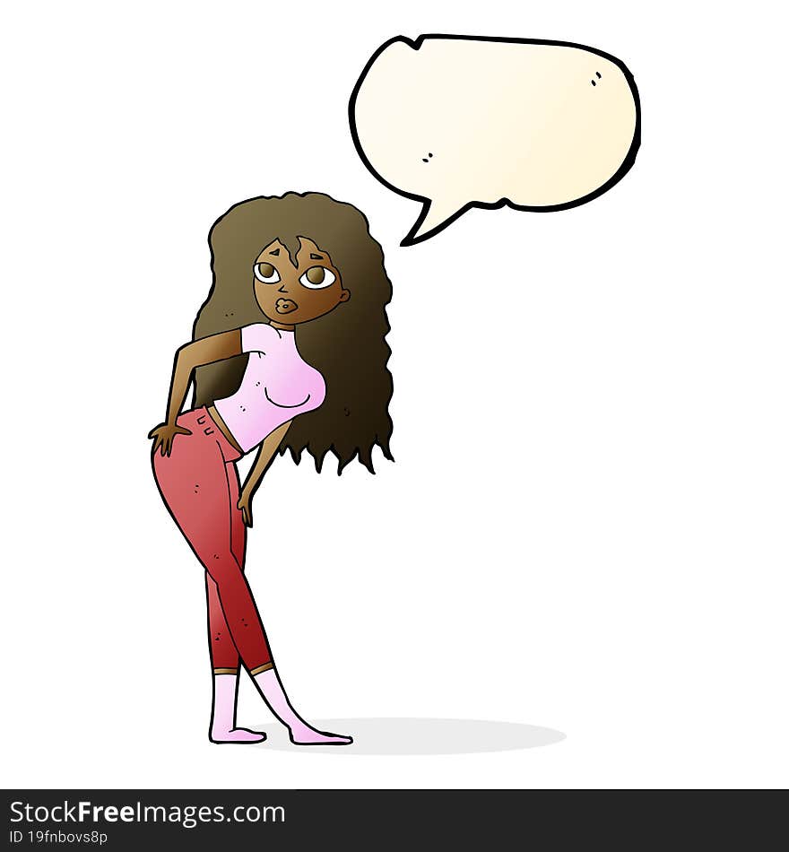 cartoon attractive woman looking surprised with speech bubble