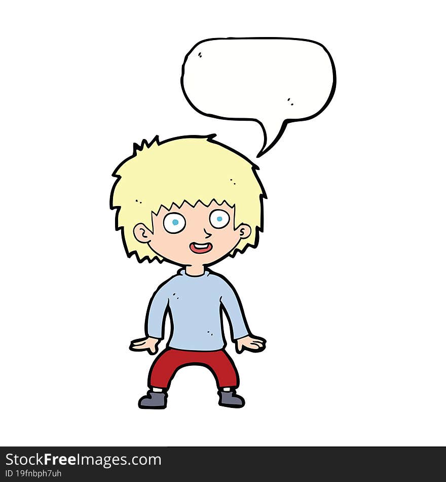 cartoon excited boy with speech bubble