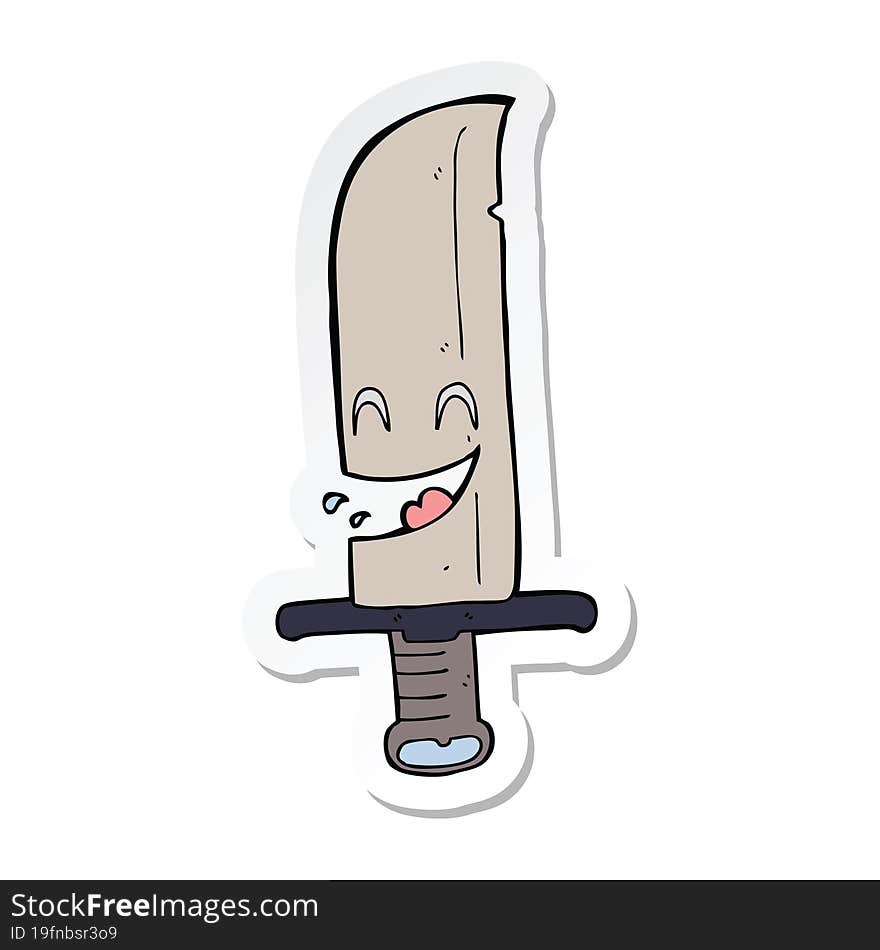 sticker of a cartoon laughing knife