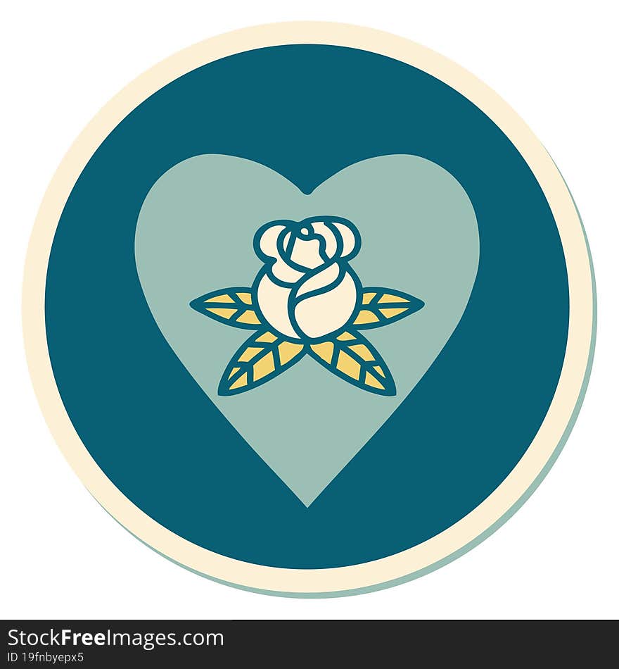 sticker of tattoo in traditional style of a heart and flowers. sticker of tattoo in traditional style of a heart and flowers