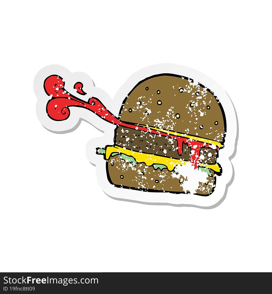 Retro Distressed Sticker Of A Cartoon Burger