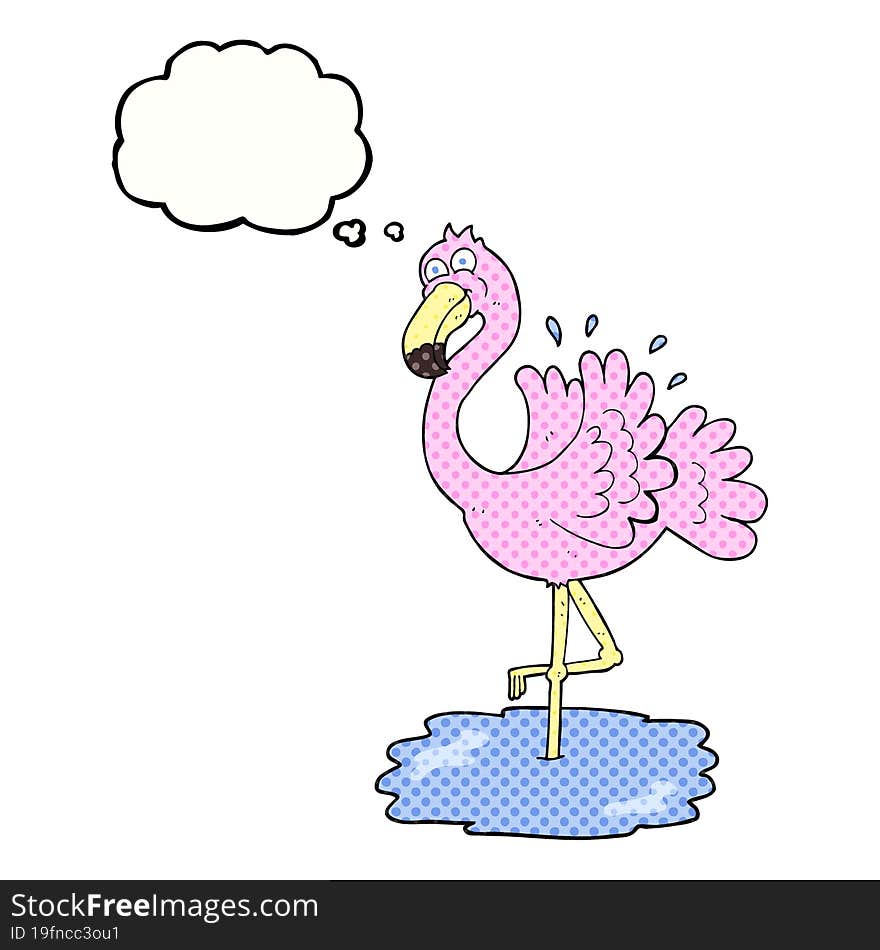 freehand drawn thought bubble cartoon flamingo