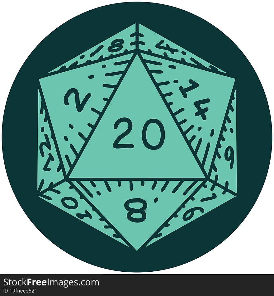 natural 20 D20 dice roll icon