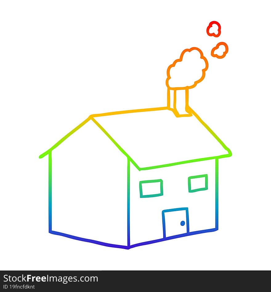 Rainbow Gradient Line Drawing Cartoon House