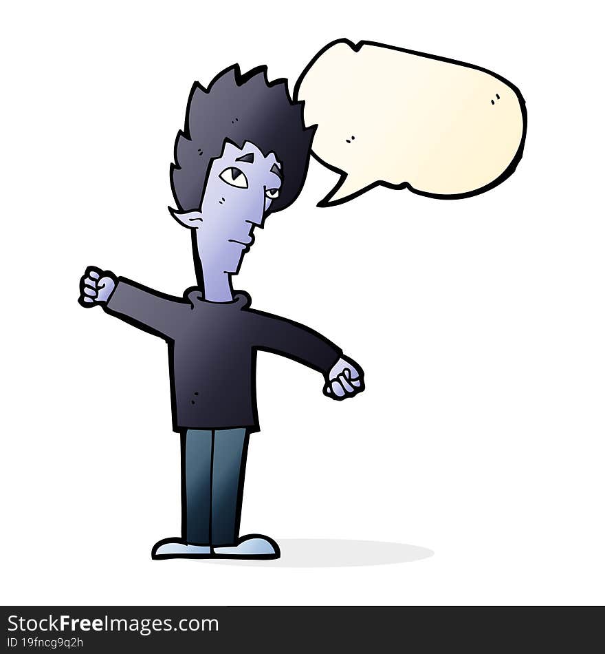 cartoon vampire man with speech bubble