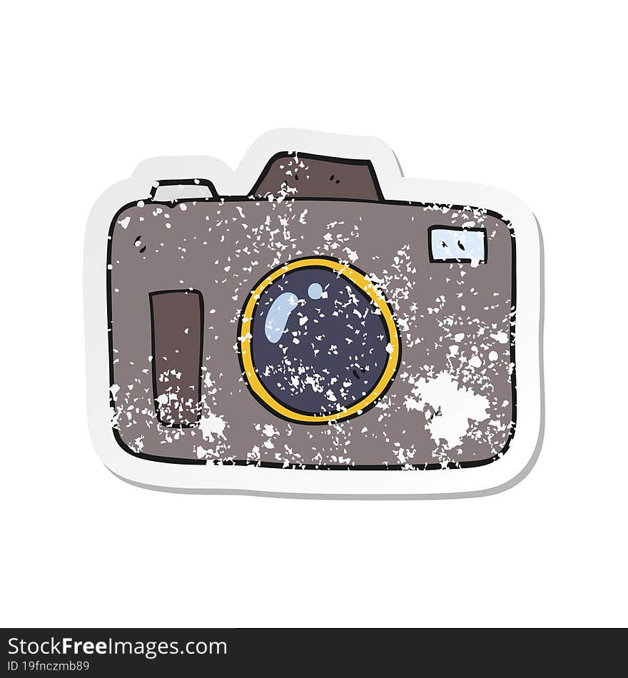 retro distressed sticker of a cartoon camera