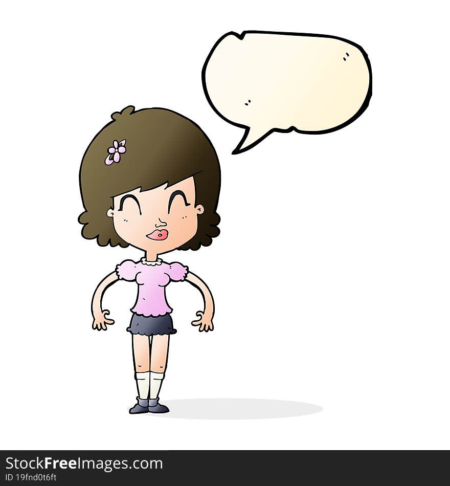 cartoon happy pretty woman  with speech bubble