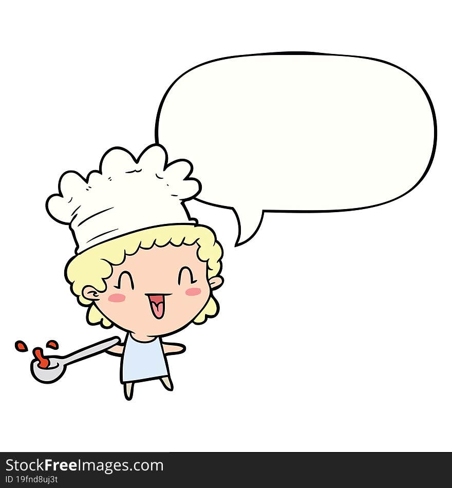 cute cartoon happy chef with speech bubble. cute cartoon happy chef with speech bubble