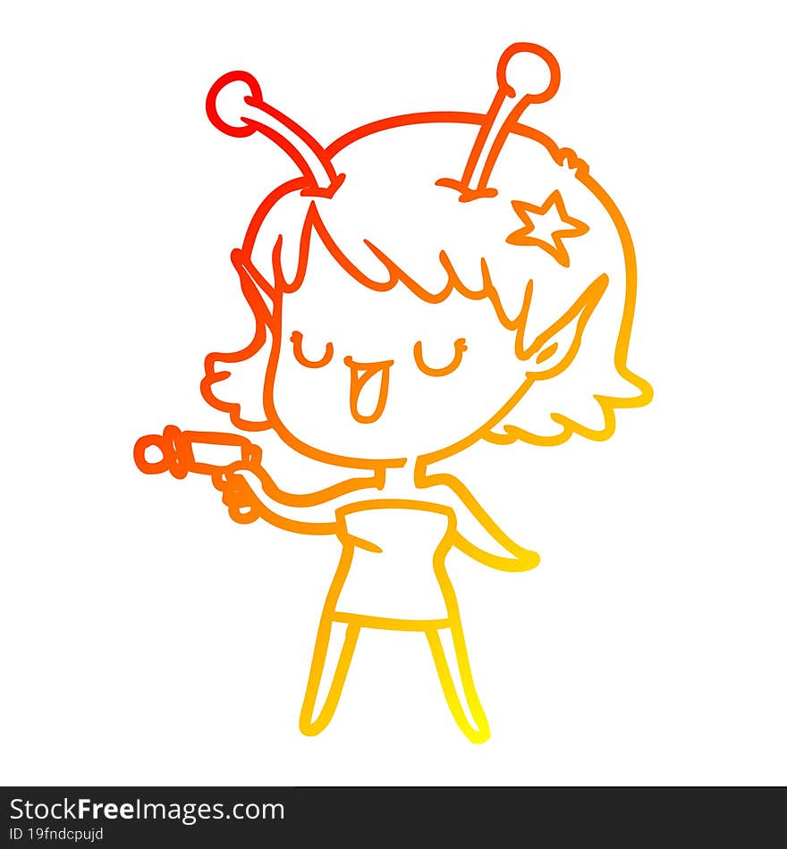 warm gradient line drawing happy alien girl cartoon