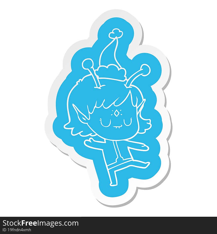 cartoon  sticker of a alien girl wearing santa hat