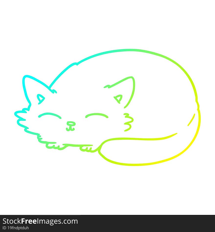 cold gradient line drawing of a cartoon cat sleeping