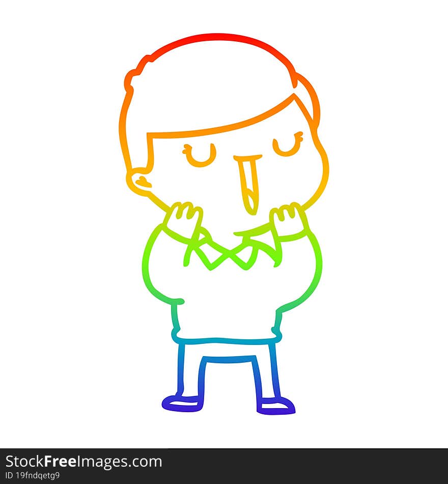 Rainbow Gradient Line Drawing Cartoon Happy Boy