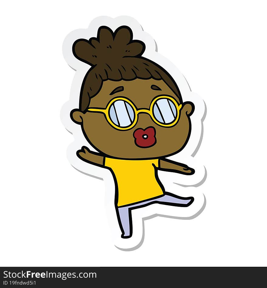 sticker of a cartoon woman dancing wearing spectacles