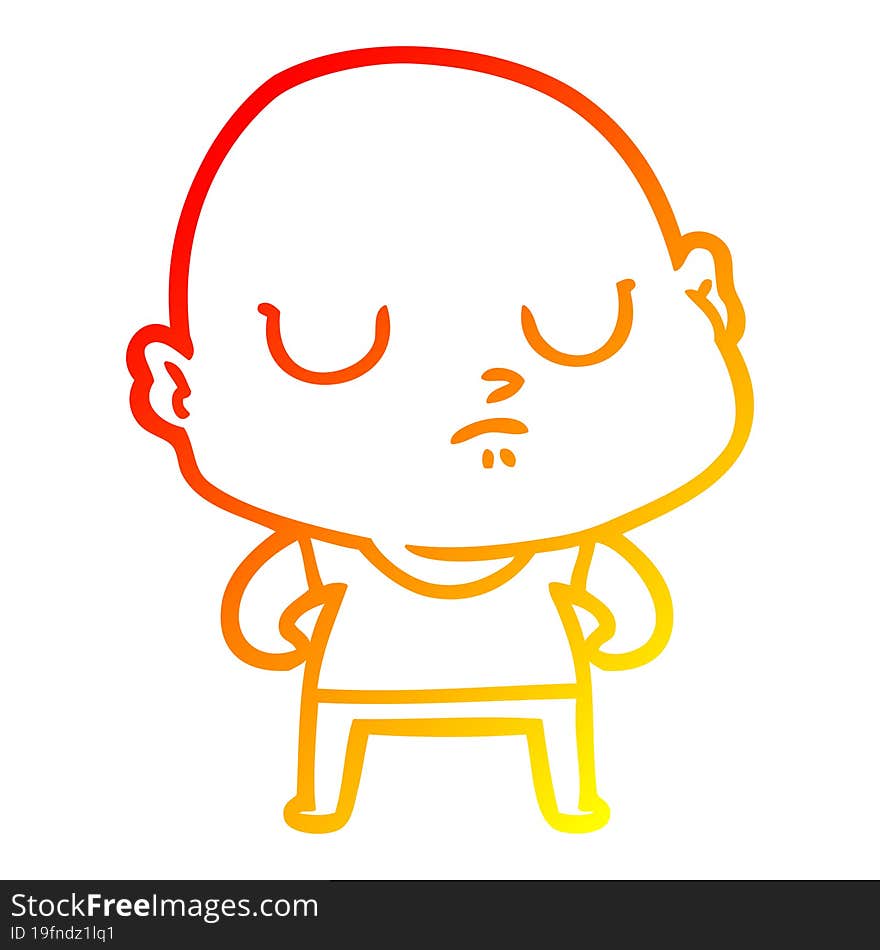 warm gradient line drawing of a cartoon bald man