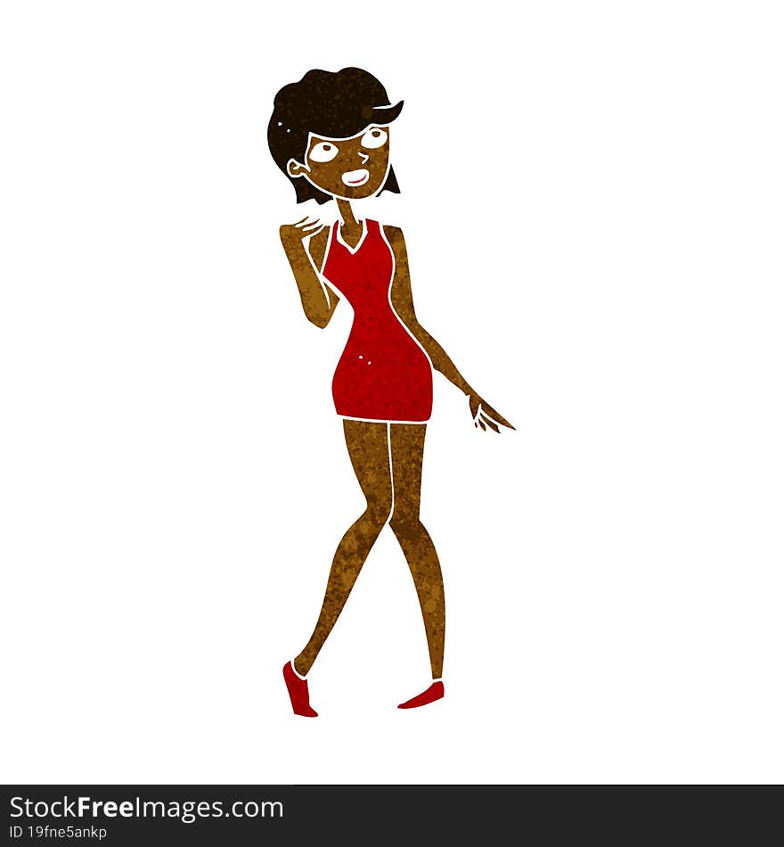 cartoon woman in cocktail dress