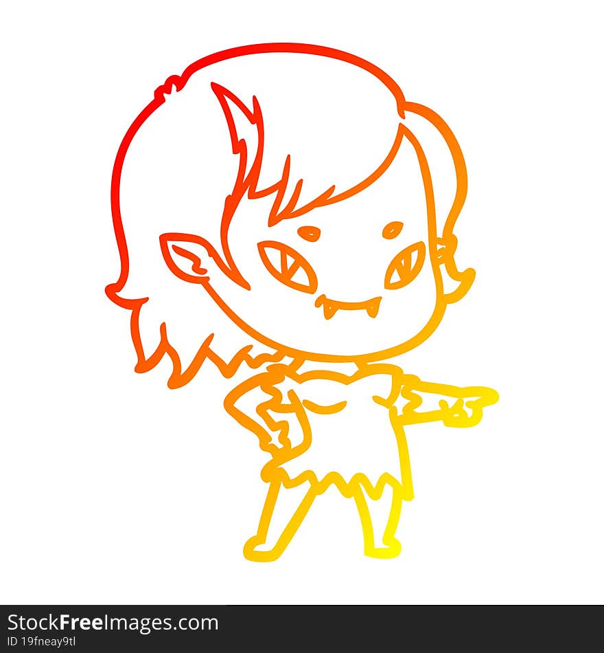 Warm Gradient Line Drawing Cartoon Friendly Vampire Girl Pointing