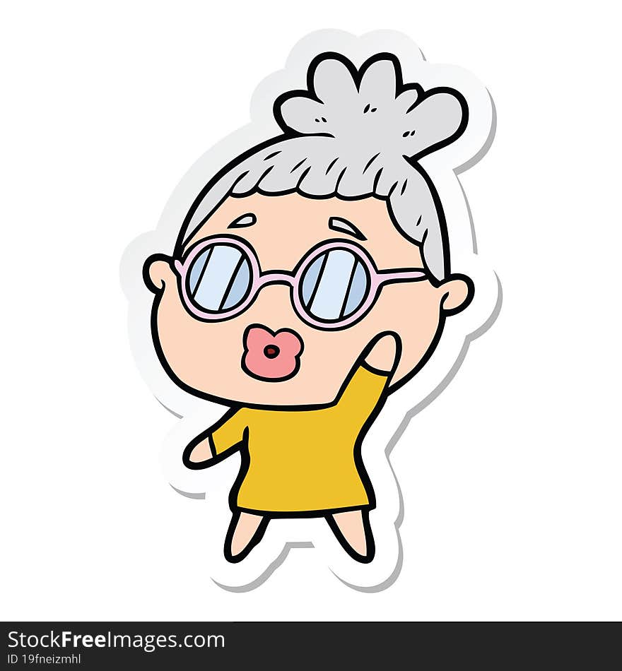 sticker of a cartoon woman wearing spectacles