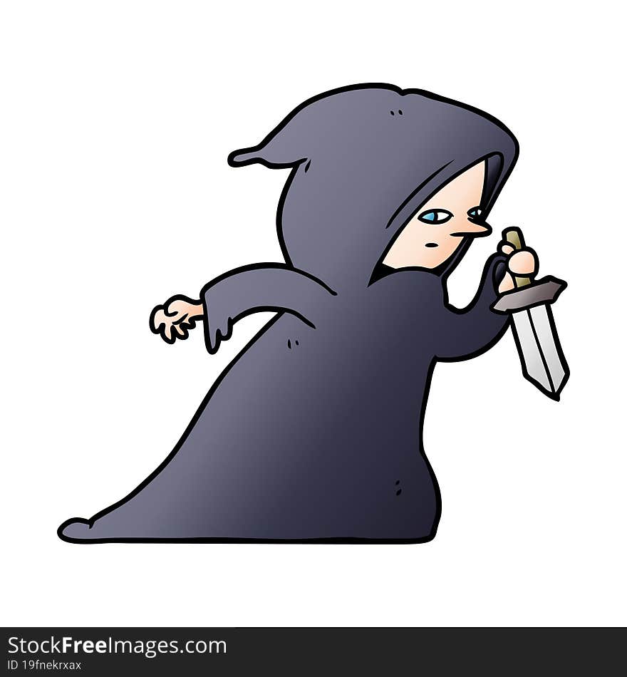 cartoon assassin in dark robe. cartoon assassin in dark robe