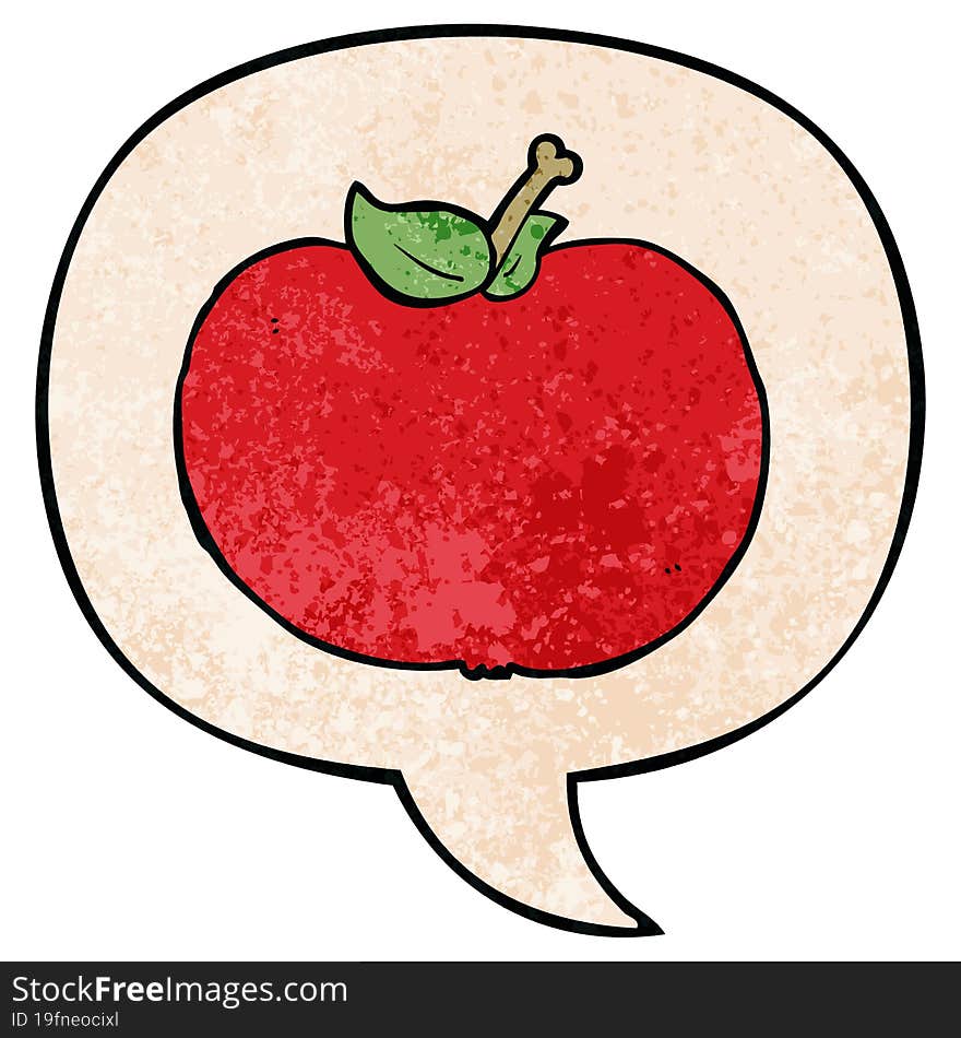 cartoon apple and speech bubble in retro texture style