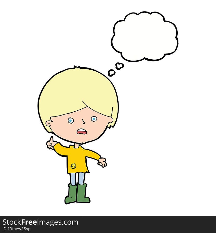 cartoon unhappy boy with thought bubble