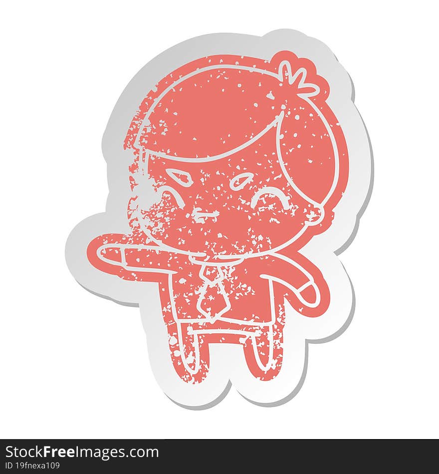 Distressed Old Sticker Of A Kawaii Cute Boy