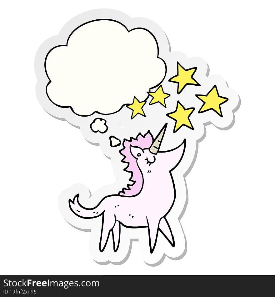 cartoon unicorn and thought bubble as a printed sticker