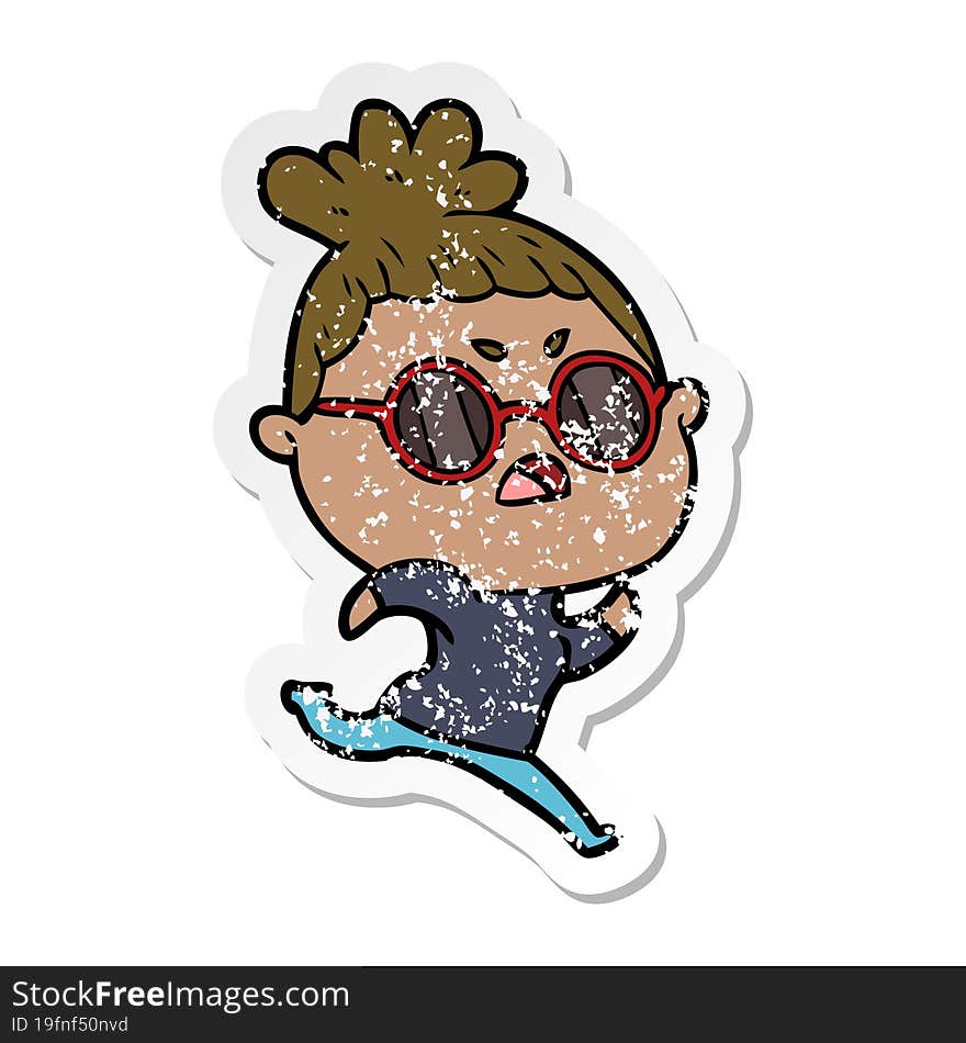 distressed sticker of a cartoon annoyed woman