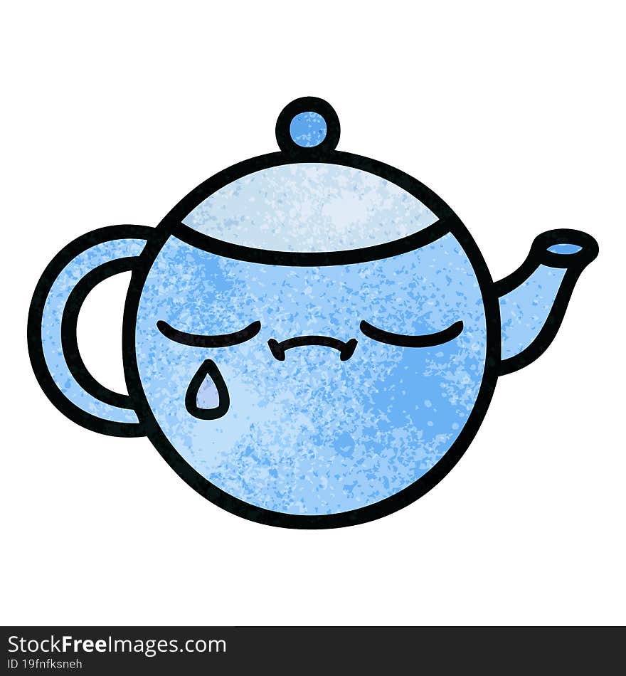 Retro Grunge Texture Cartoon Sad Tea Pot