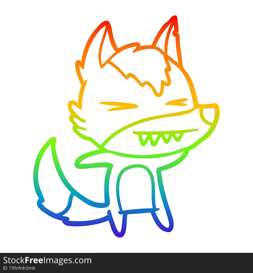 rainbow gradient line drawing of a angry wolf cartoon