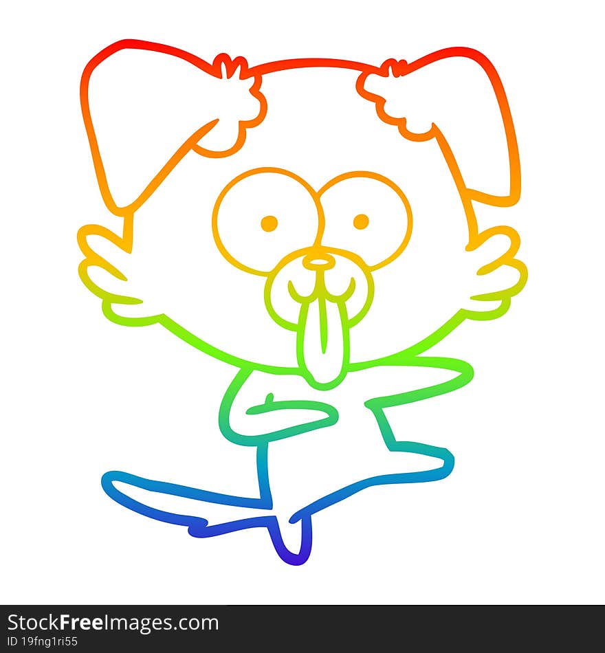 rainbow gradient line drawing of a cartoon dog with tongue sticking out