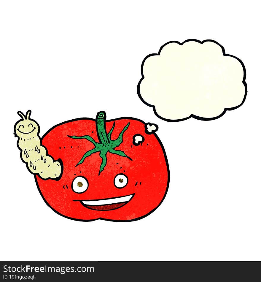 Cartoon Tomato With Bug With Thought Bubble