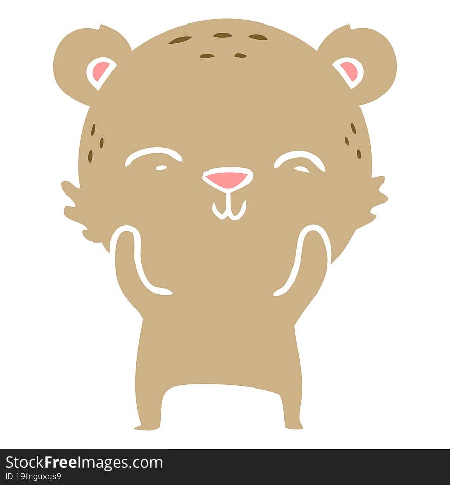 happy flat color style cartoon bear