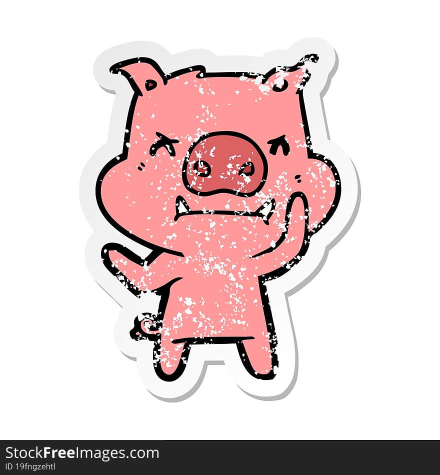 distressed sticker of a angry cartoon pig