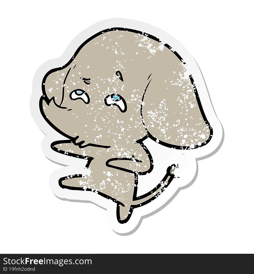 distressed sticker of a cartoon elephant remembering