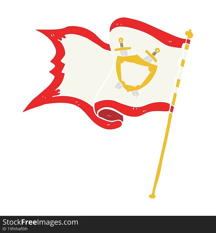 Flat Color Illustration Of A Cartoon Flag Blowing In Wind