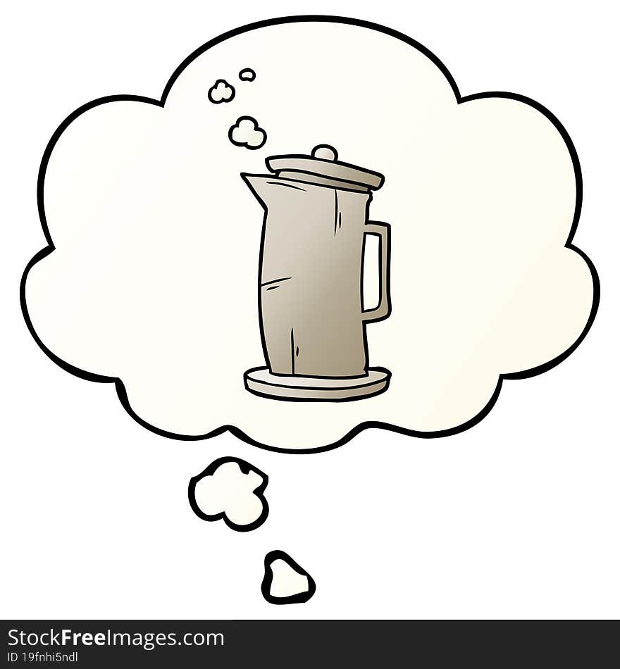 cartoon old kettle with thought bubble in smooth gradient style