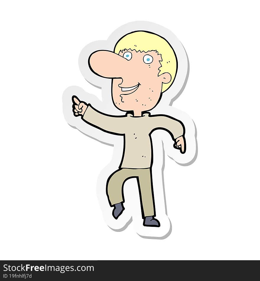 sticker of a cartoon happy man dancing