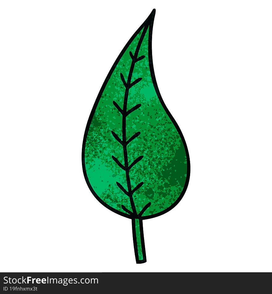 retro grunge texture cartoon of a green leaf