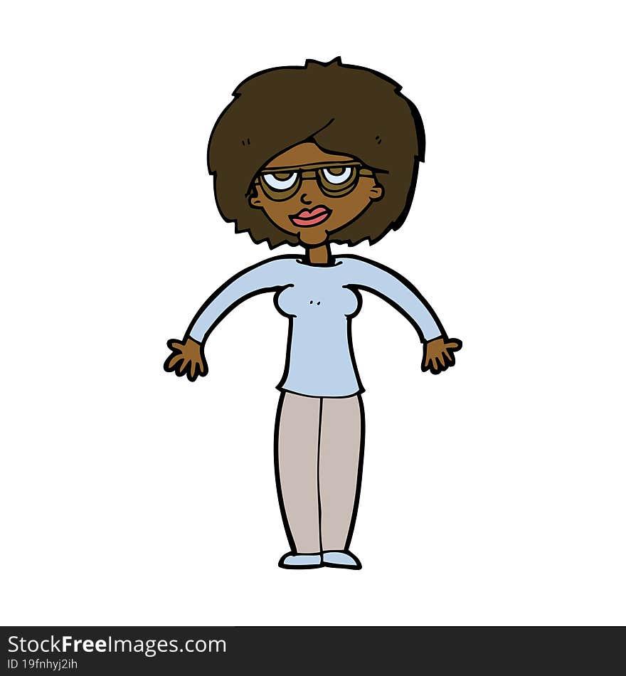 cartoon woman shrugging shoulders