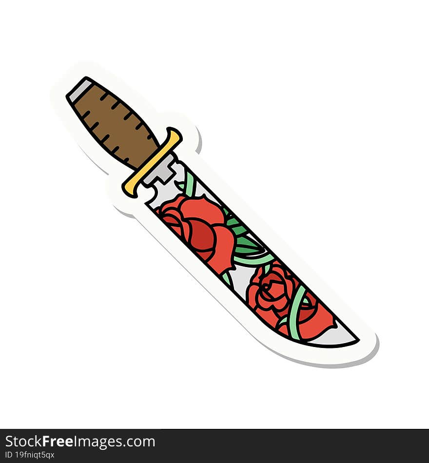 tattoo style sticker of a dagger and flowers