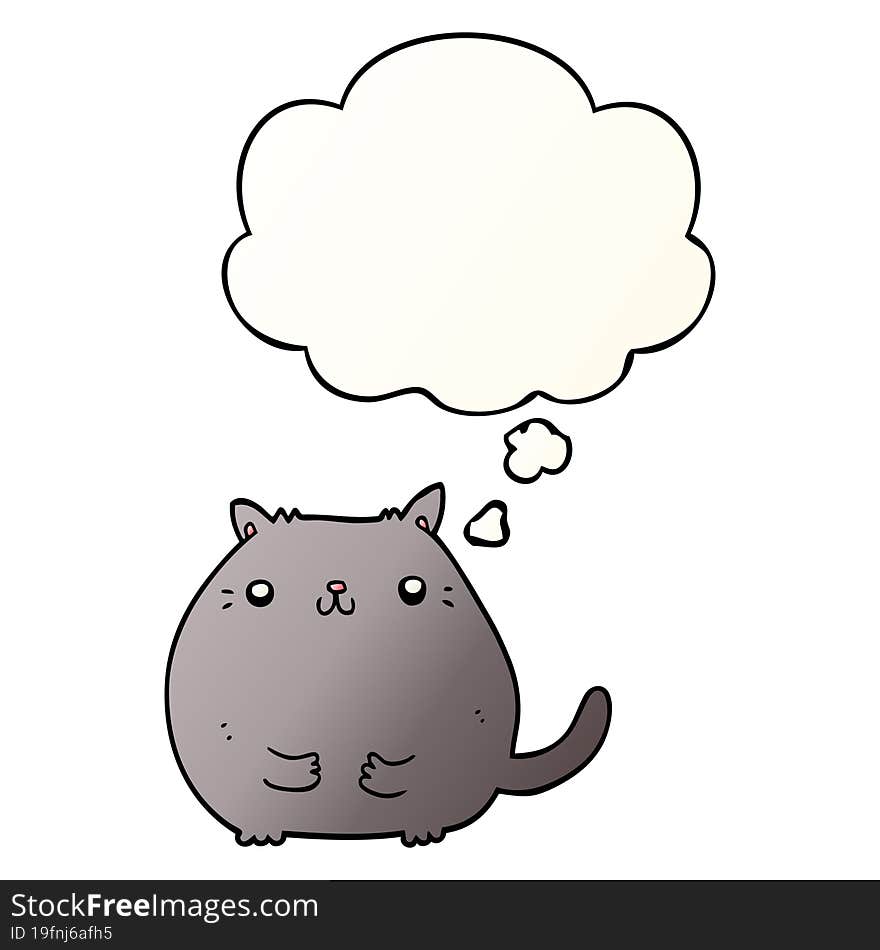 cartoon cat and thought bubble in smooth gradient style