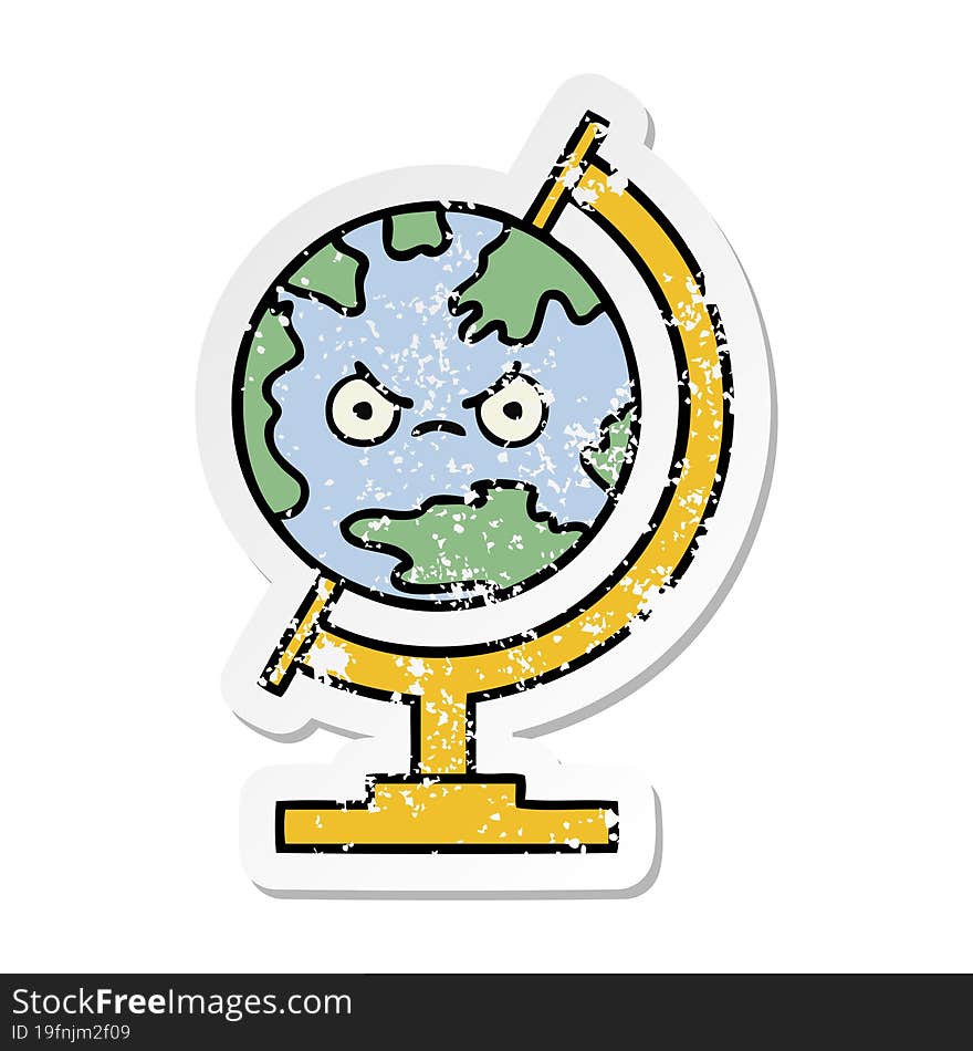 distressed sticker of a cute cartoon globe of the world