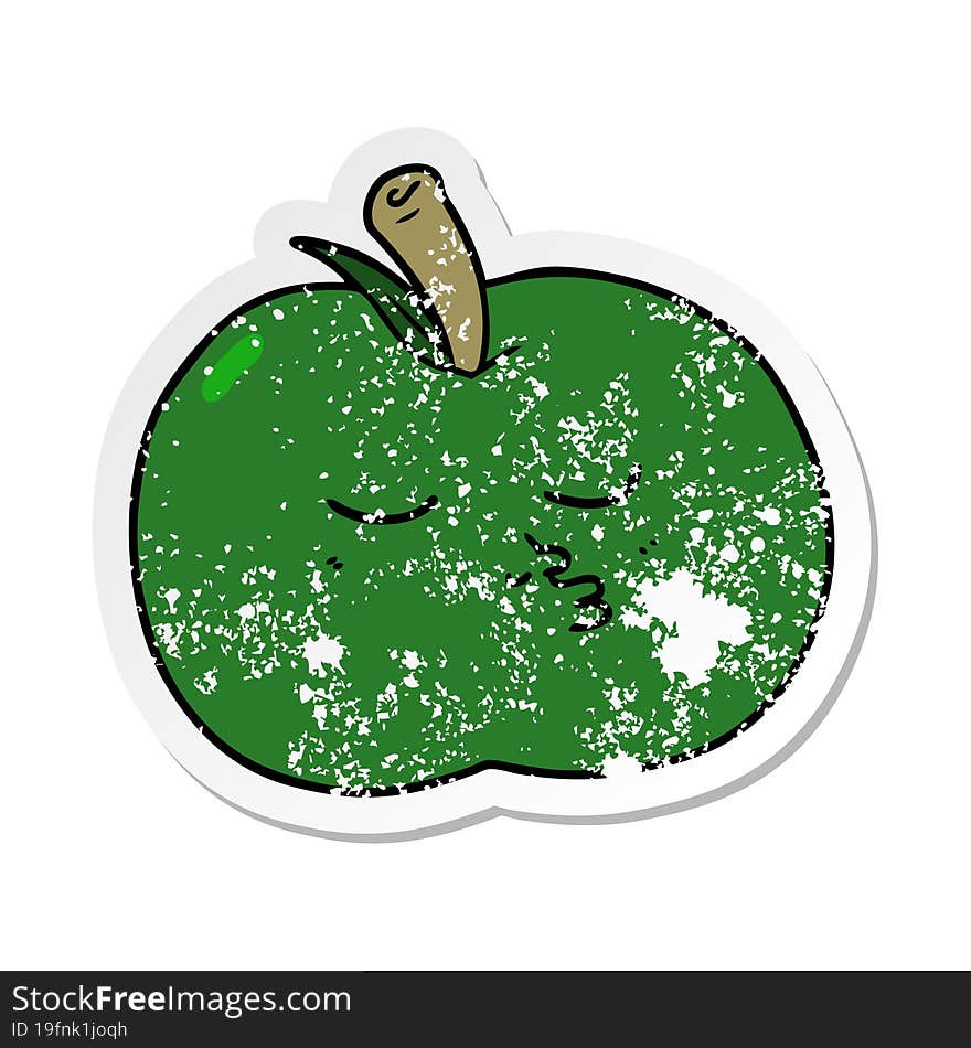 distressed sticker of a cartoon high quality apple