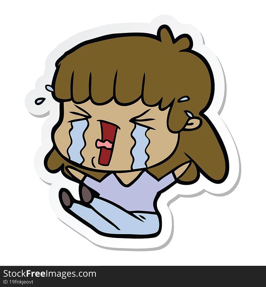 sticker of a cartoon woman in tears