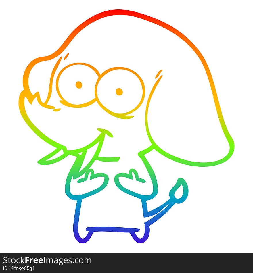 rainbow gradient line drawing happy cartoon elephant