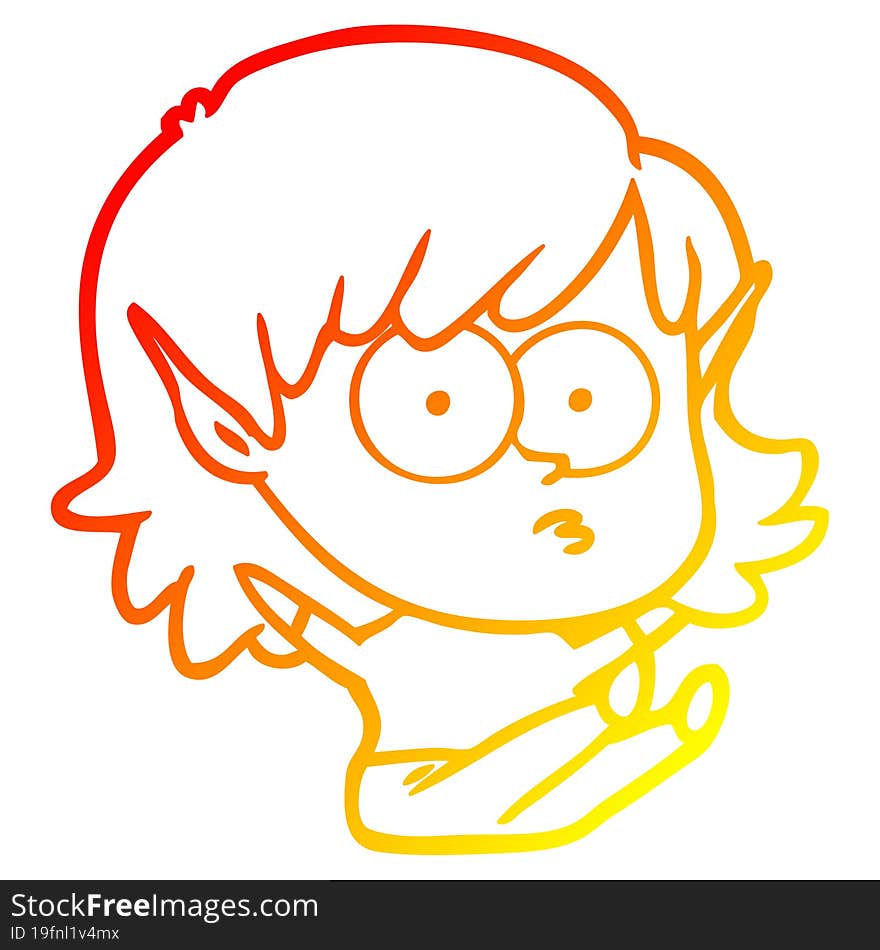 warm gradient line drawing cartoon elf girl staring