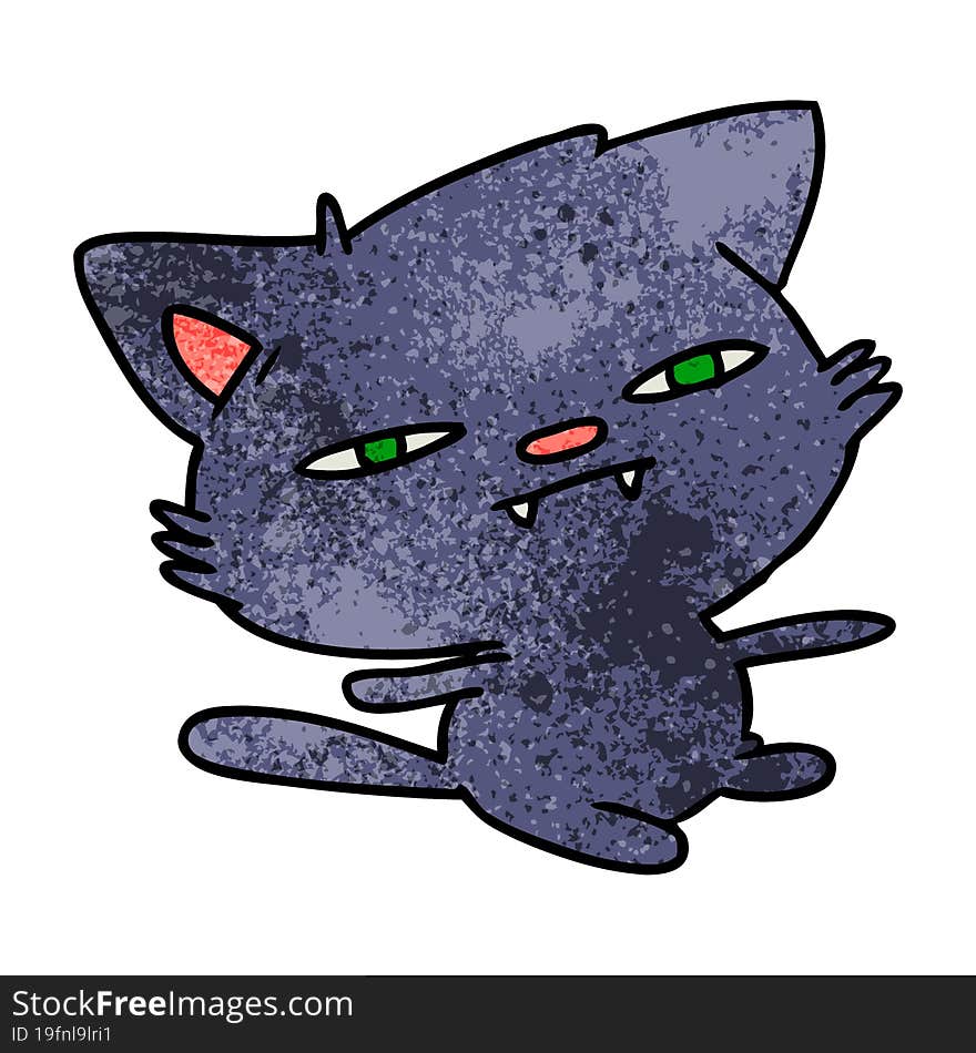 freehand drawn textured cartoon of cute kawaii cat