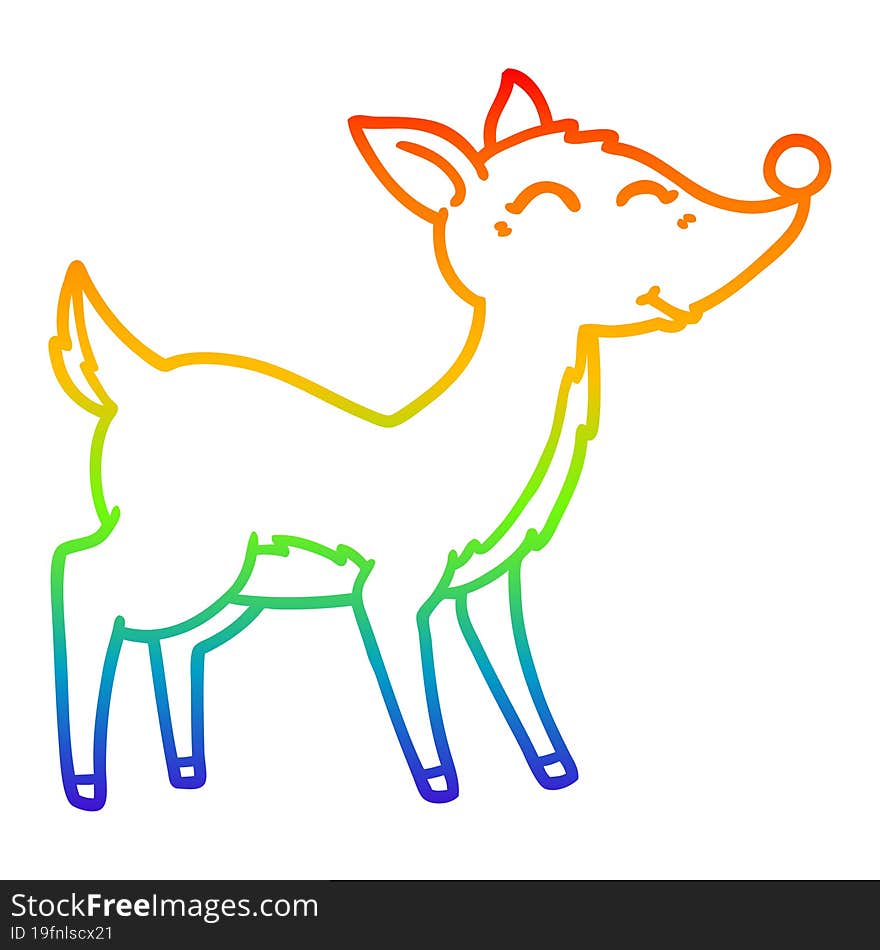 rainbow gradient line drawing of a cartoon deer