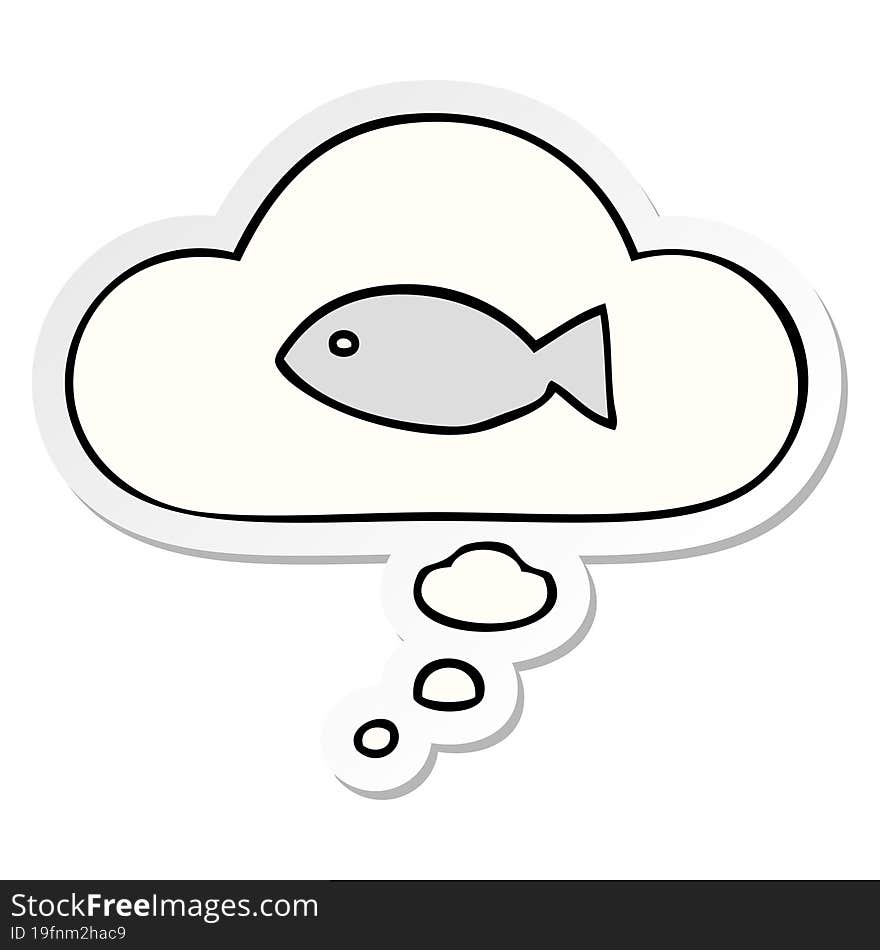 cartoon fish symbol and thought bubble as a printed sticker