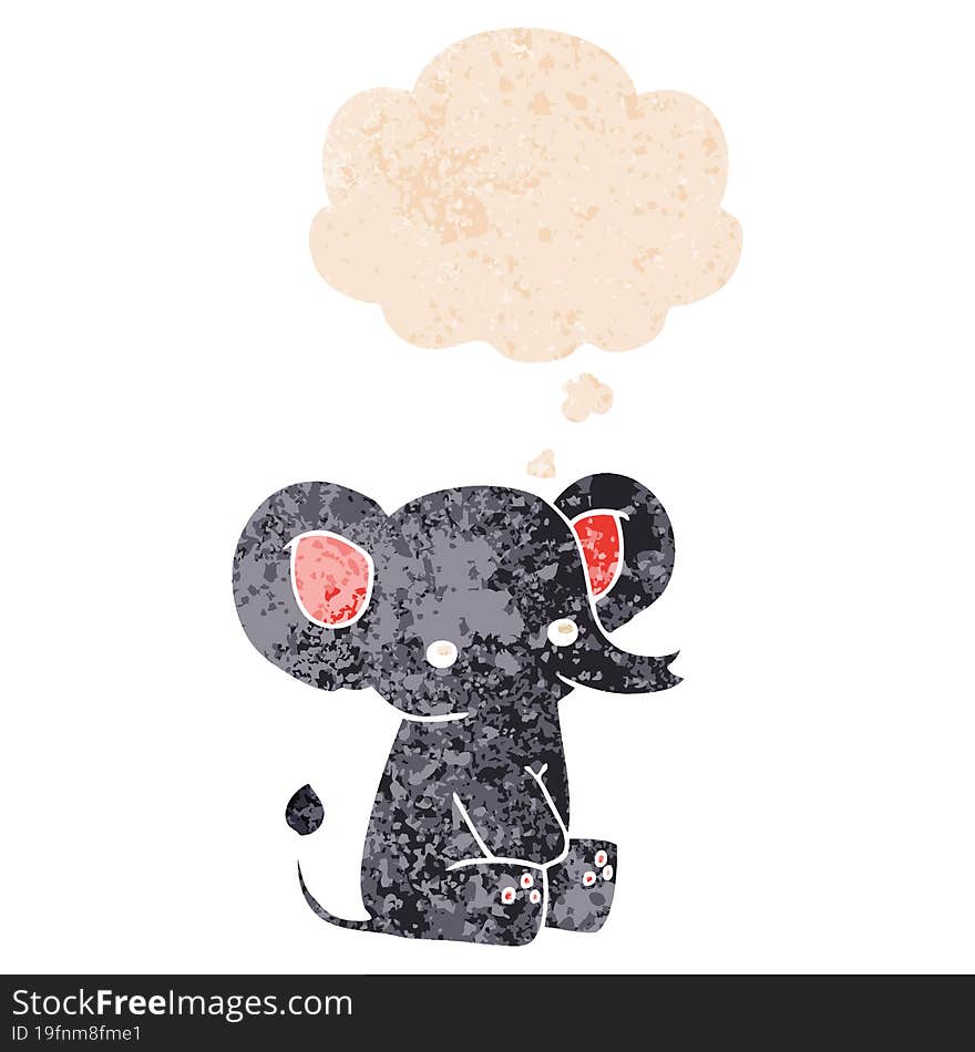 cartoon elephant and thought bubble in retro textured style